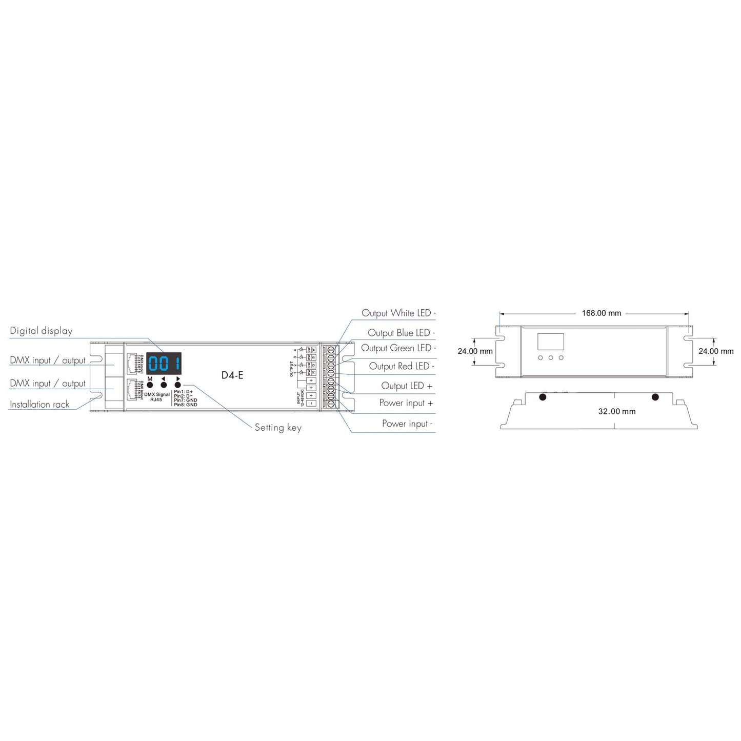  LED 12-48V DC DMX Decoder 4CH*8A D4-E