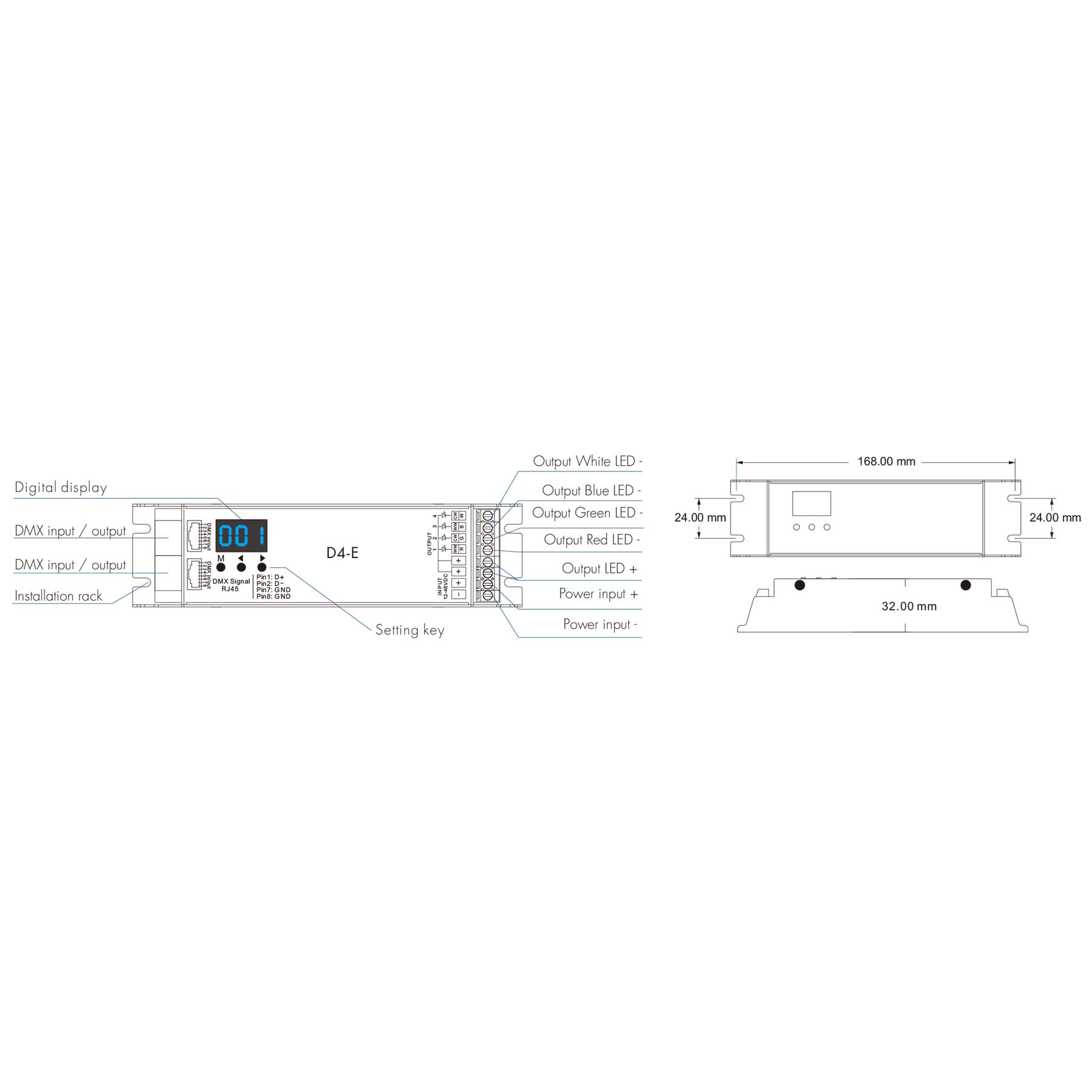  LED 12-48V DC DMX Decoder 4CH*8A D4-E