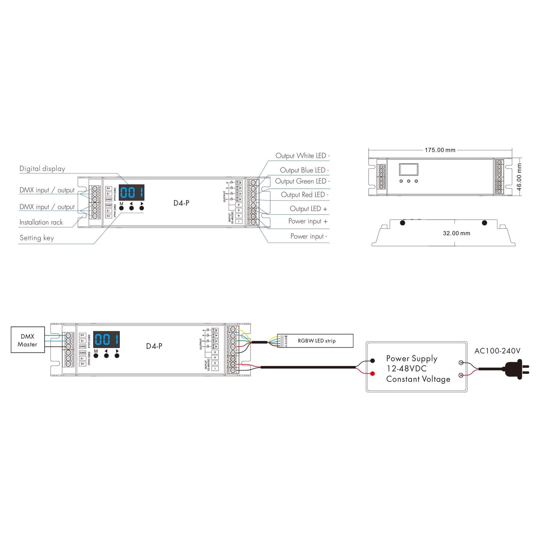  LED 12-48V DC DMX Decoder 4CH*8A D4-P