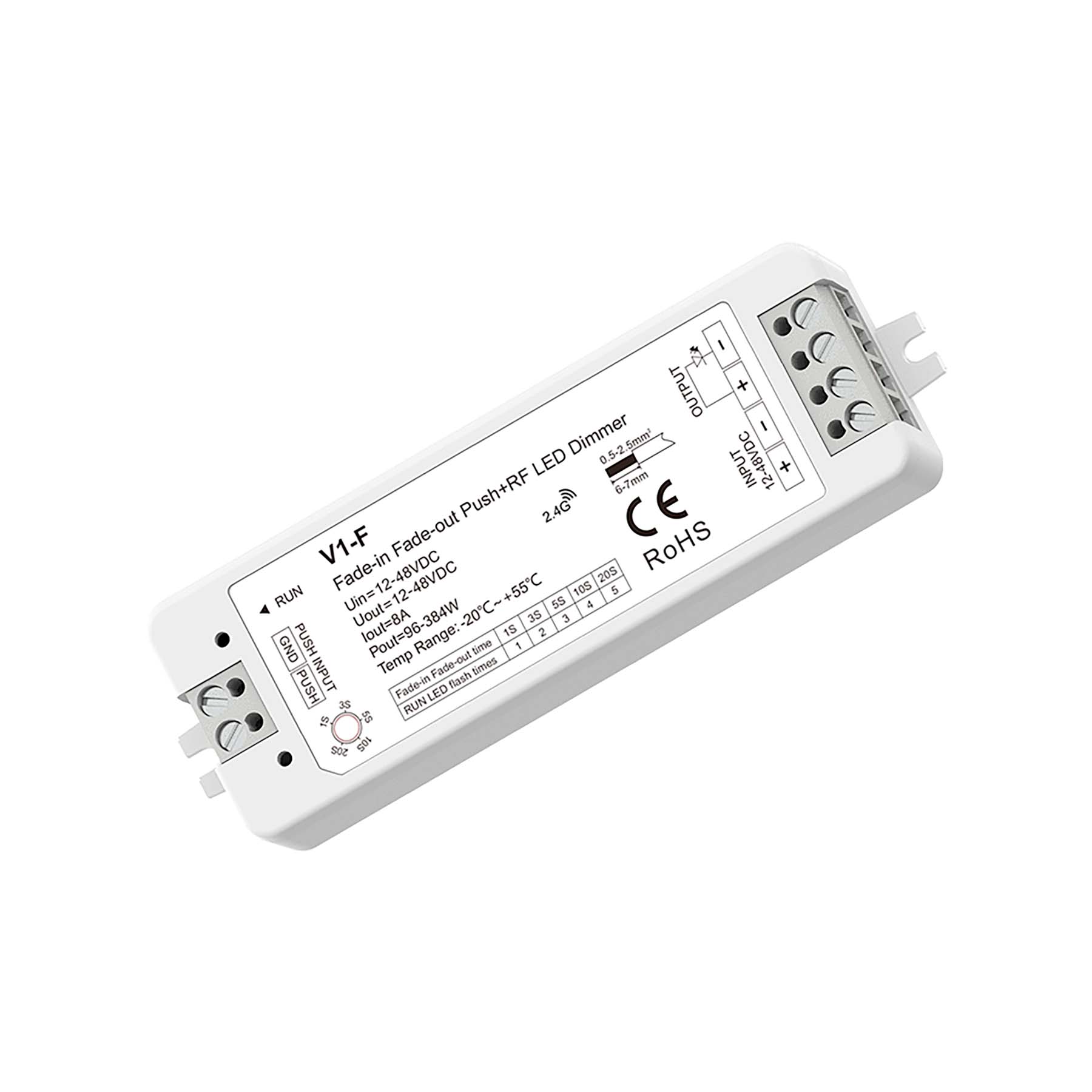  LED 12-48V DC Fade-In Fade-Out Dimmer 1CH*8A 2.4GHz RF V1-F