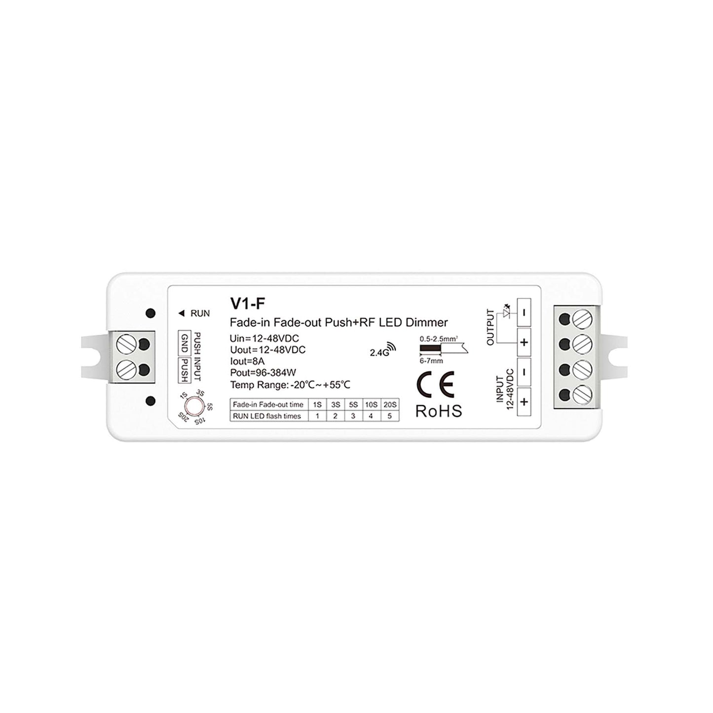  LED 12-48V DC Fade-In Fade-Out Dimmer 1CH*8A 2.4GHz RF V1-F