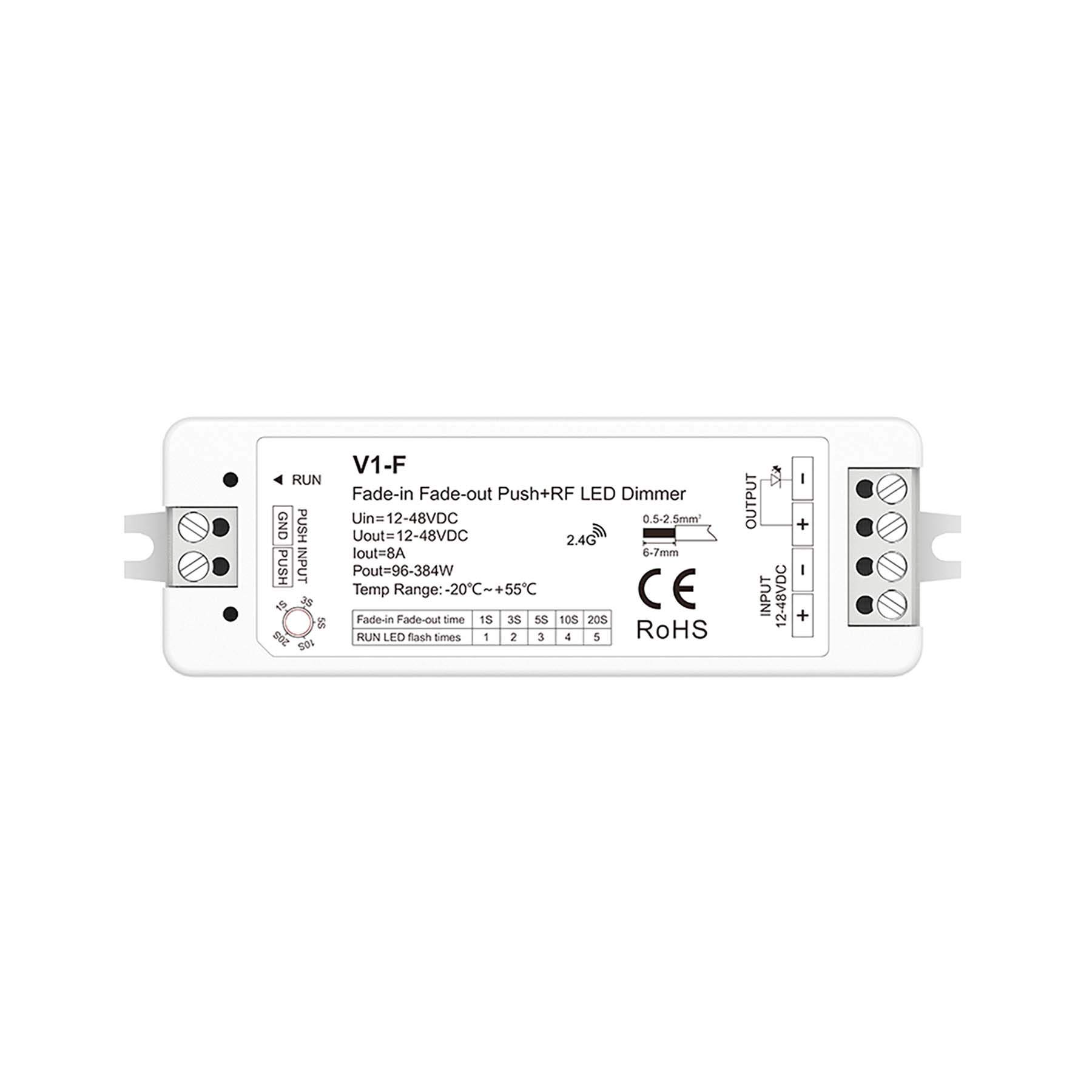  LED 12-48V DC Fade-In Fade-Out Dimmer 1CH*8A 2.4GHz RF V1-F