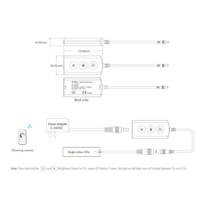  LED 5-24V DC Dimming Controller 1CH*5A 2.4GHz RF VD1