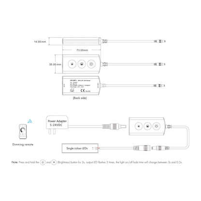  LED 5-24V DC Dimming Wifi Controller Tuya APP 1CH*5A 2.4GHz RF VD1(WT)