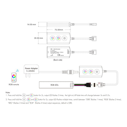  LED 5-24V DC RGB Controller 3CH*1.5A 2.4GHz RF VD3
