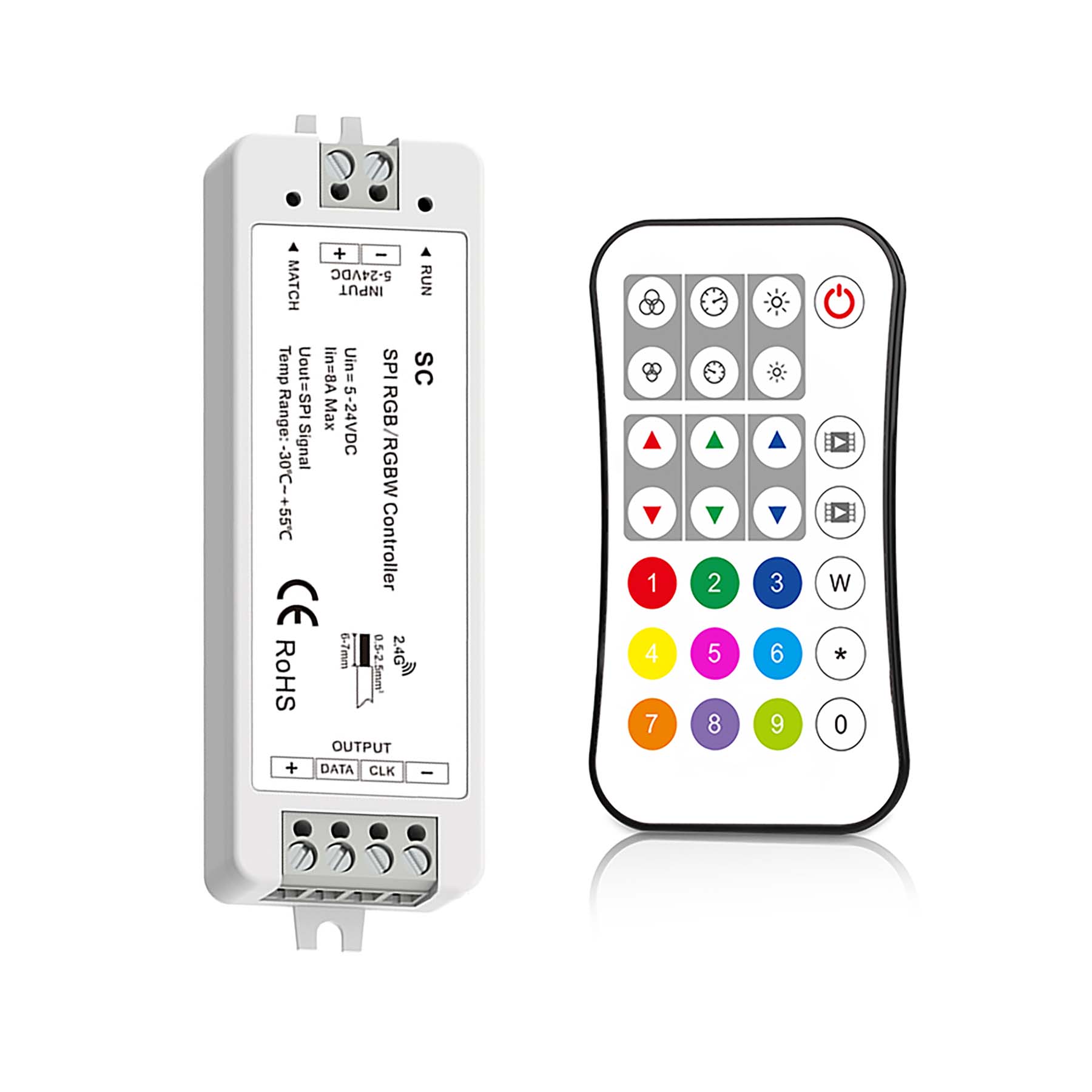  LED 5-24V DC SPI Pixel Controller SC + 1 Zone Remote Control R9