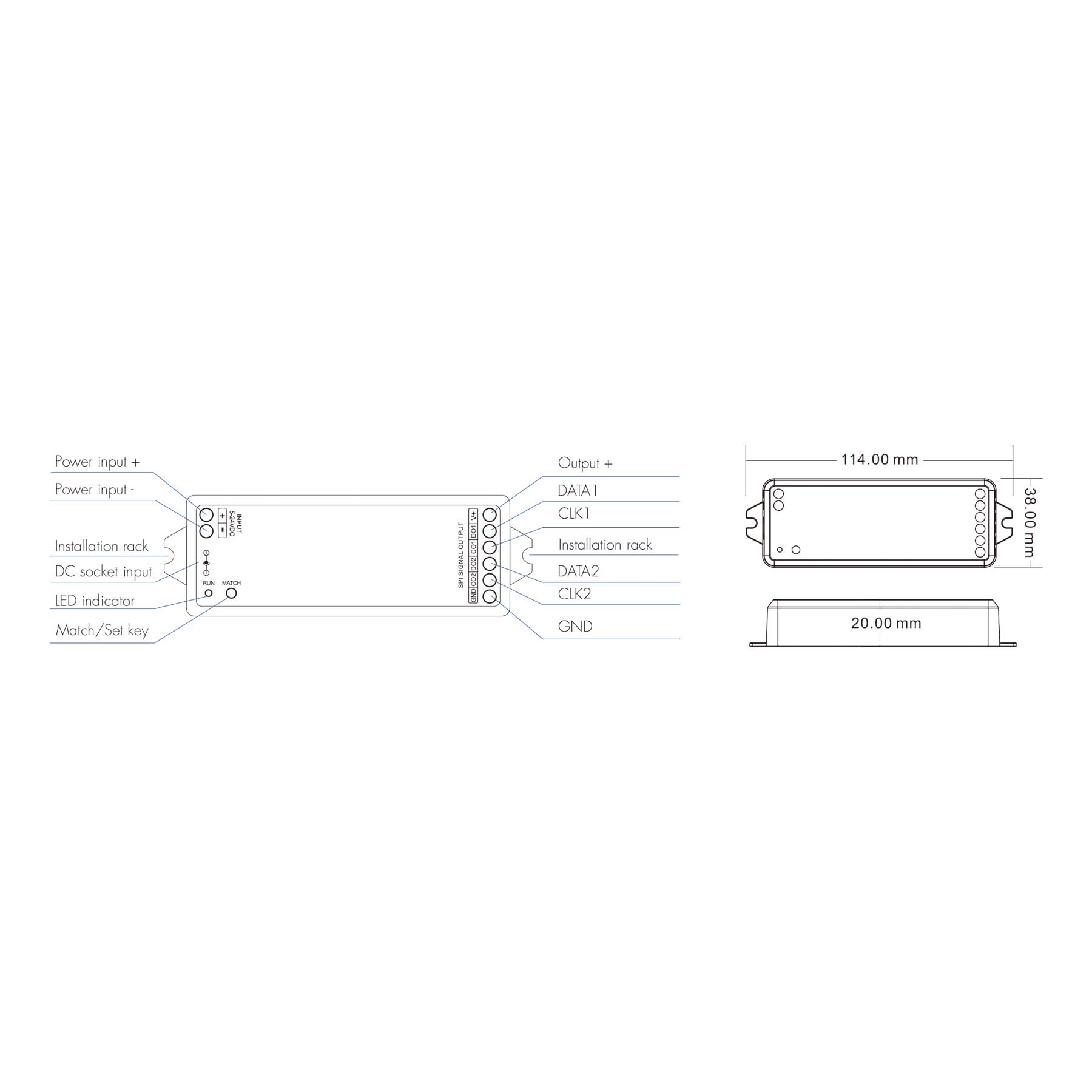  LED 5-24V DC SPI Pixel Wifi Controller WT-SPI + 1 Zone Remote Control R9