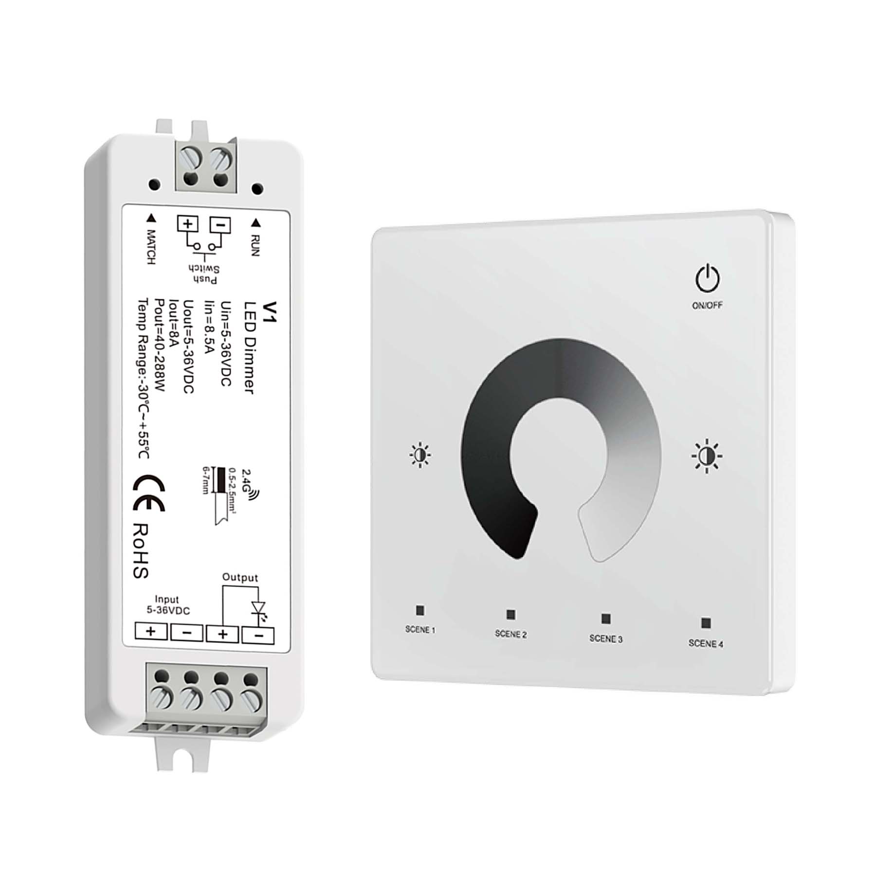  LED 5-36V DC Dimming Controller V1 + 1 Zone Panel Remote Control 1*CR2032 Battery TW1
