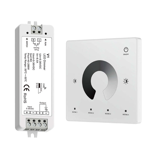  LED 5-36V DC Dimming Controller V1 + 1 Zone Panel Remote Control 1*CR2032 Battery TW1