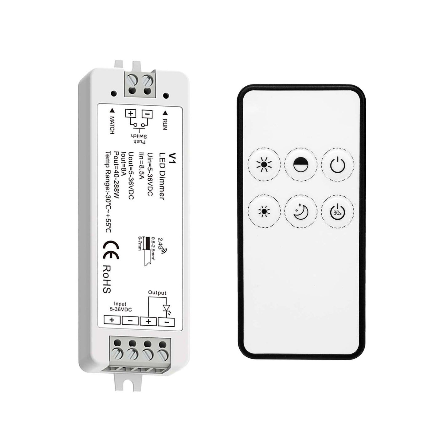  LED 5-36V DC Dimming Controller V1 + 1 Zone Remote Control RM1