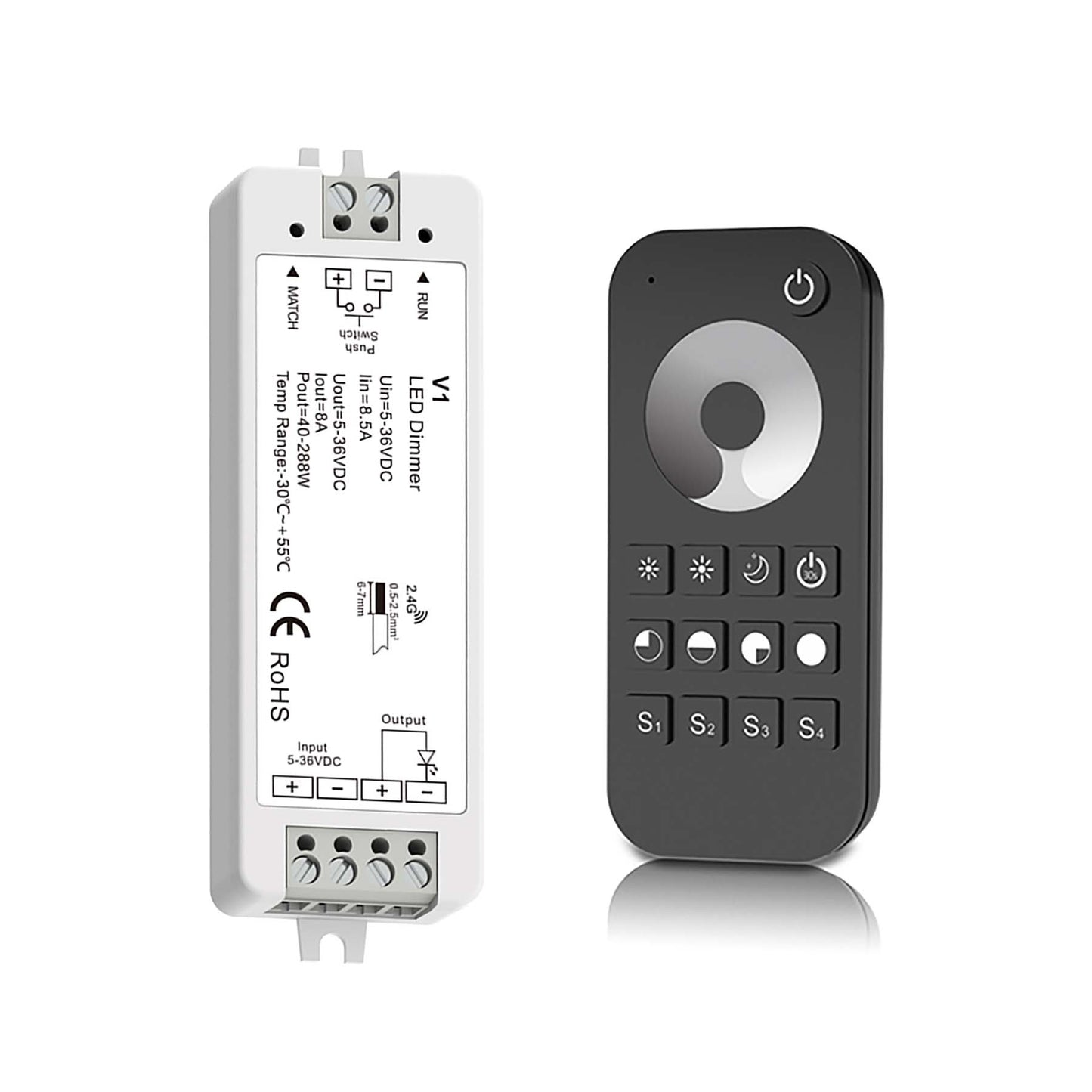  LED 5-36V DC Dimming Controller V1 + 1 Zone Remote Control RT1