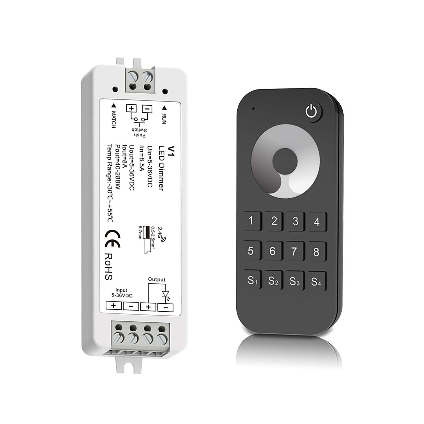  LED 5-36V DC Dimming Controller V1 + 8 Zone Remote Control RT8