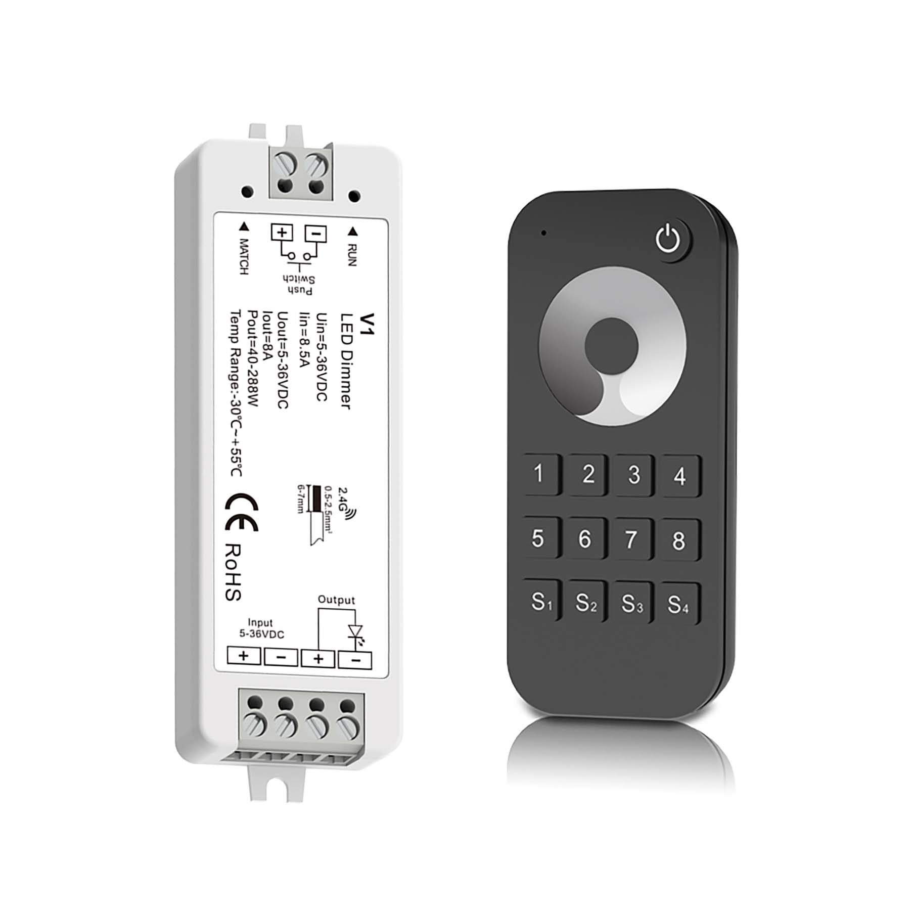  LED 5-36V DC Dimming Controller V1 + 8 Zone Remote Control RT8