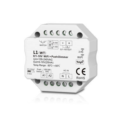  LED AC100-240V 0/1-10V Wifi Push Dimmer Tuya APP 2.4GHz RF L1(WT)