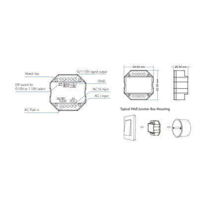  LED AC100-240V 0/1-10V Wifi Push Dimmer Tuya APP 2.4GHz RF L1(WT)