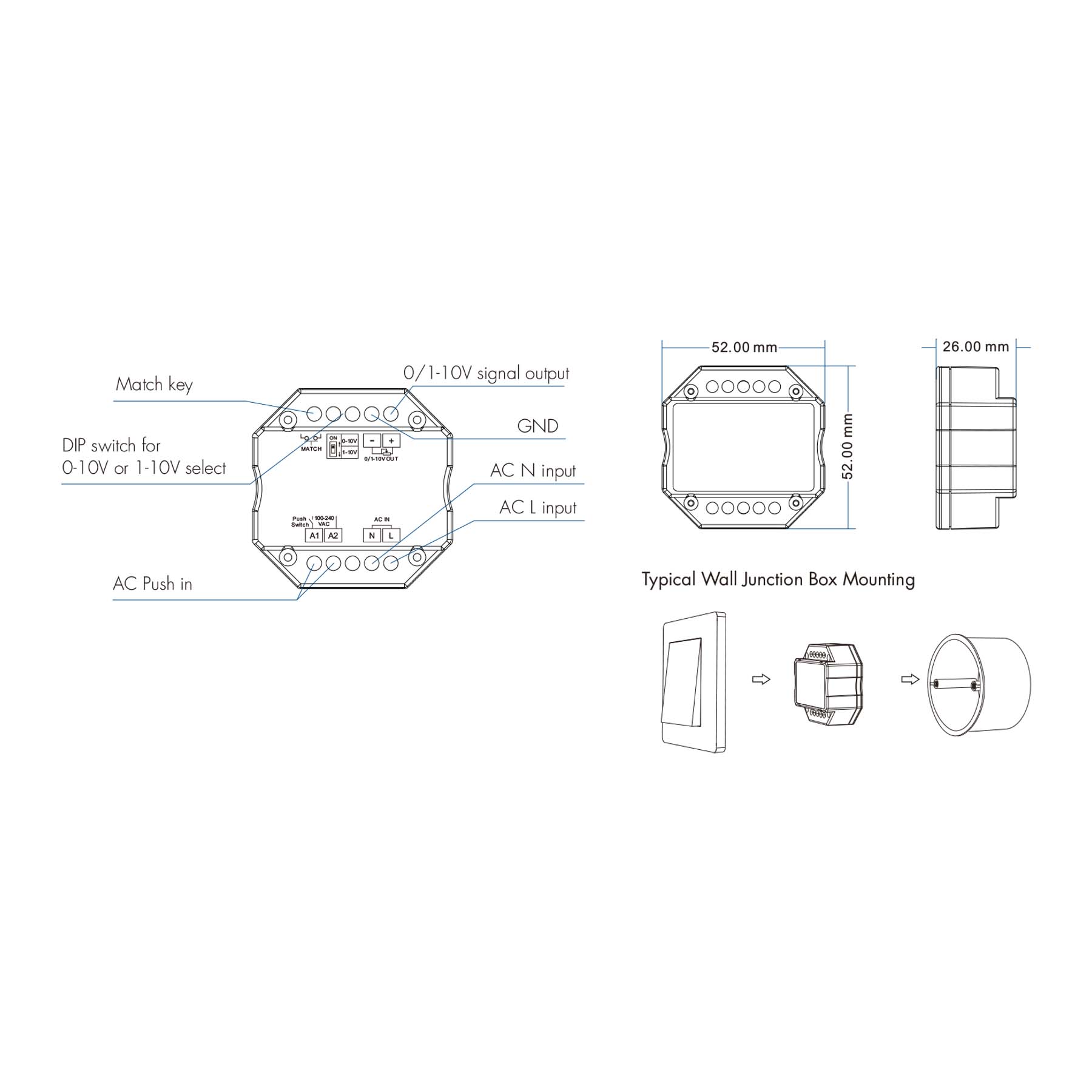  LED AC100-240V 0/1-10V Zigbee Push Dimmer Tuya APP 2.4GHz RF L1(WZ)