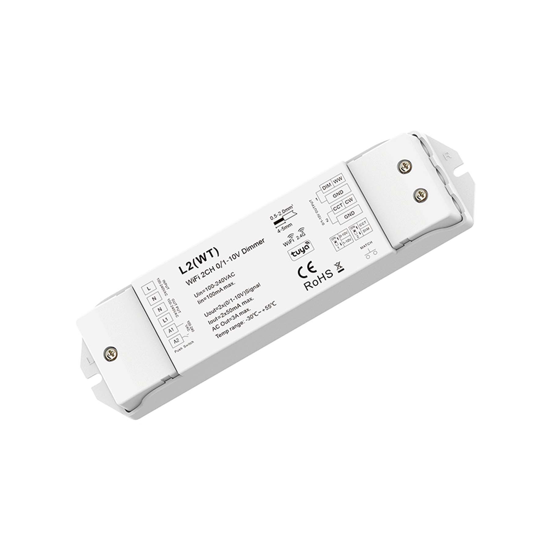  LED AC100-240V Dimming/CCT 0/1-10V Wifi Controller Tuya APP 2.4GHz RF L2(WT)