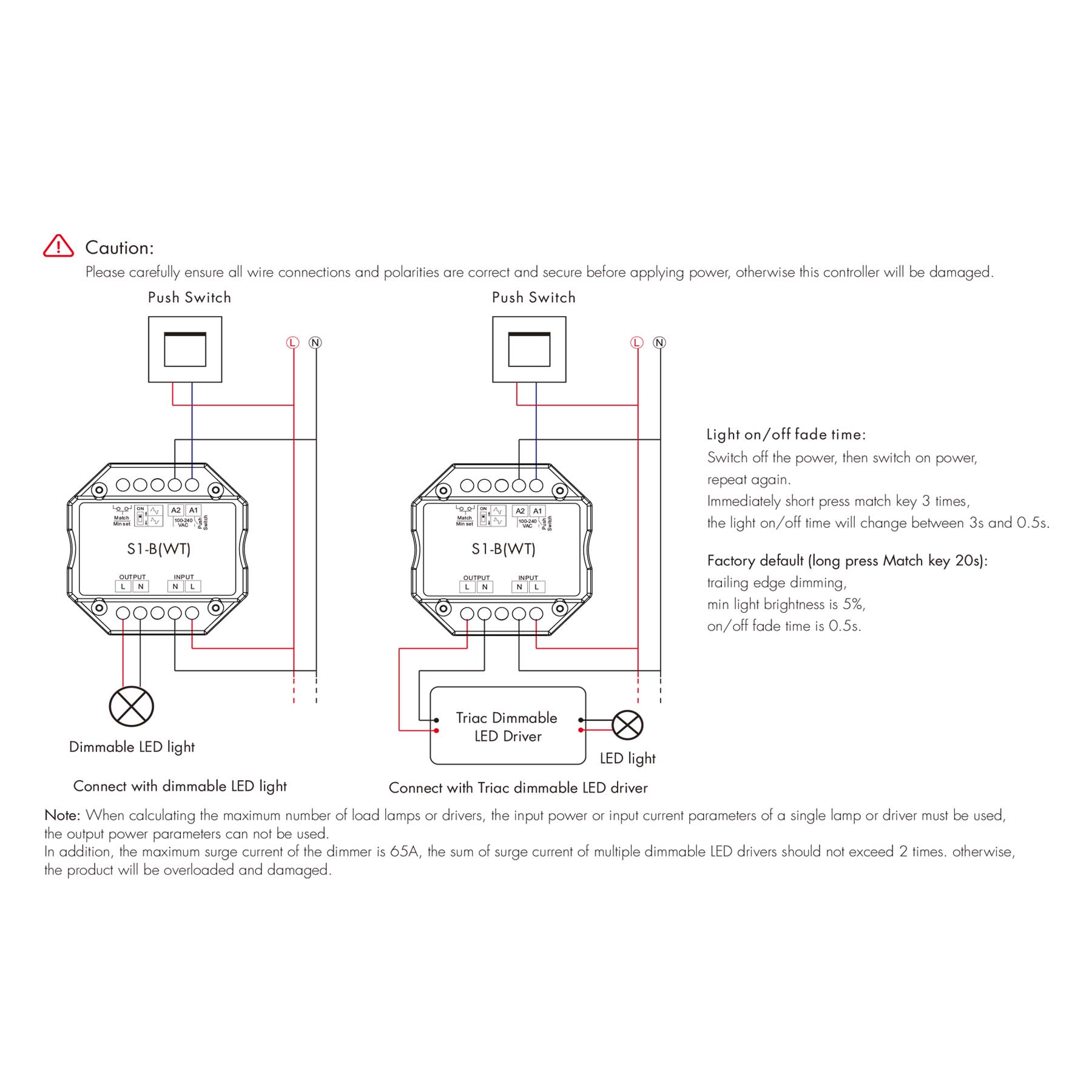  LED AC100-240V Triac Wifi Dimmer Tuya APP 2.4GHz RF S1-B(WT)