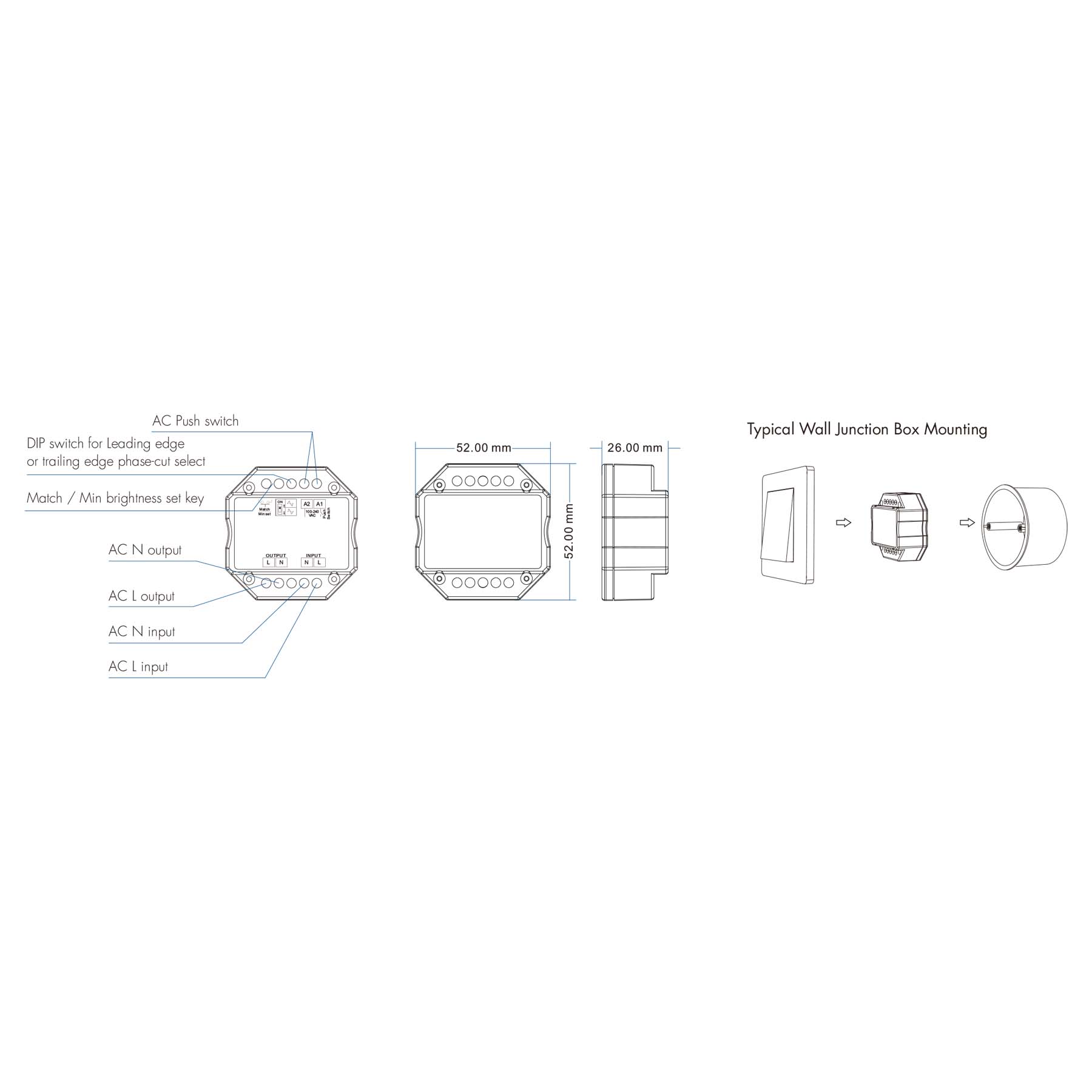  LED AC100-240V Triac Wifi Dimmer Tuya APP 2.4GHz RF S1-B(WT)