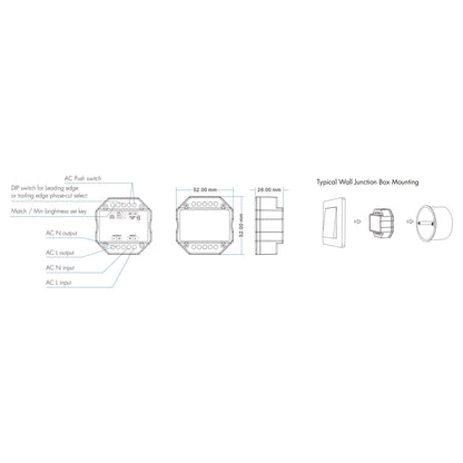  LED AC100-240V Triac Wifi Dimmer Tuya APP 2.4GHz RF S1-B(WT)