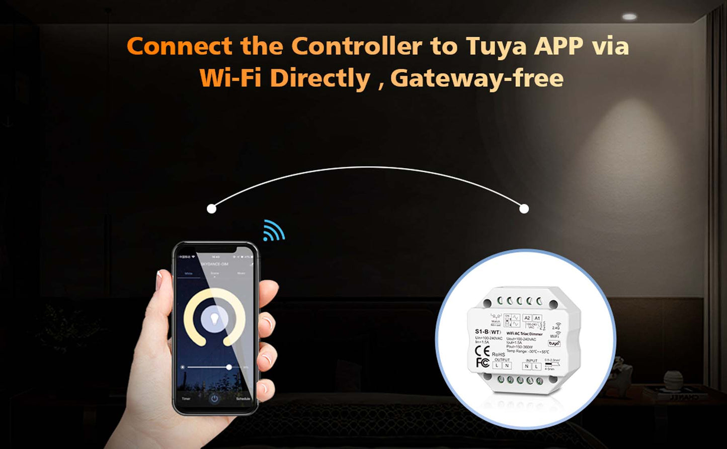  LED AC100-240V Triac Wifi Dimmer Tuya APP 2.4GHz RF S1-B(WT)
