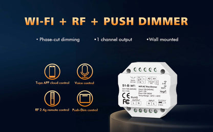  LED AC100-240V Triac Wifi Dimmer Tuya APP 2.4GHz RF S1-B(WT)