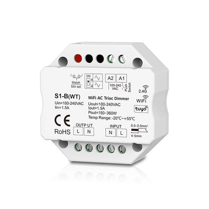  LED AC100-240V Triac Wifi Dimmer Tuya APP 2.4GHz RF S1-B(WT)