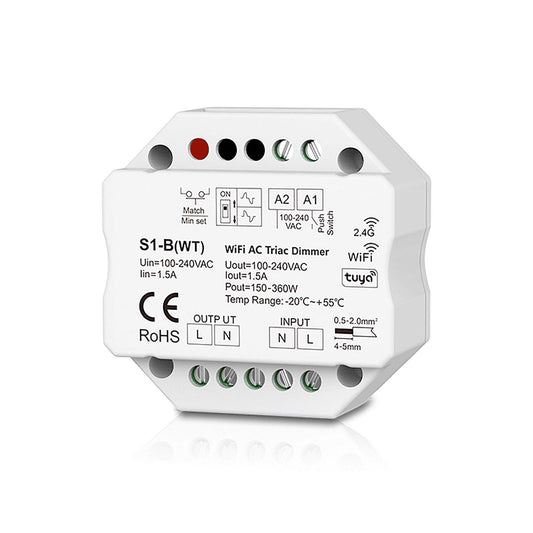  LED AC100-240V Triac Wifi Dimmer Tuya APP 2.4GHz RF S1-B(WT)