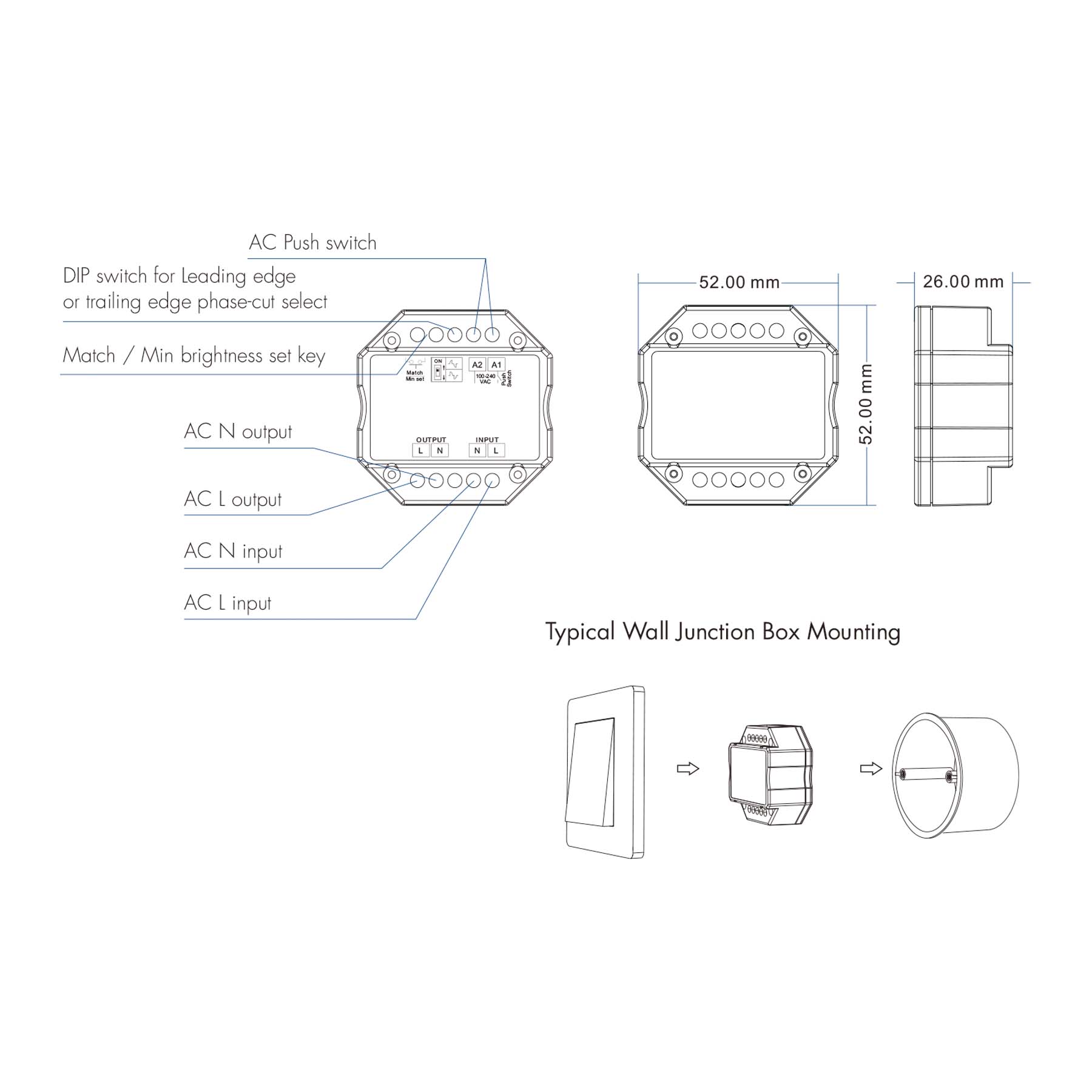  LED AC100-240V Zigbee Triac Dimmer Tuya APP 2.4GHz RF S1-B(WZ)