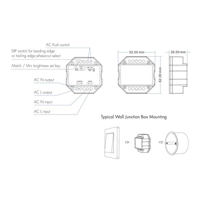  LED AC100-240V Zigbee Triac Dimmer Tuya APP 2.4GHz RF S1-B(WZ)