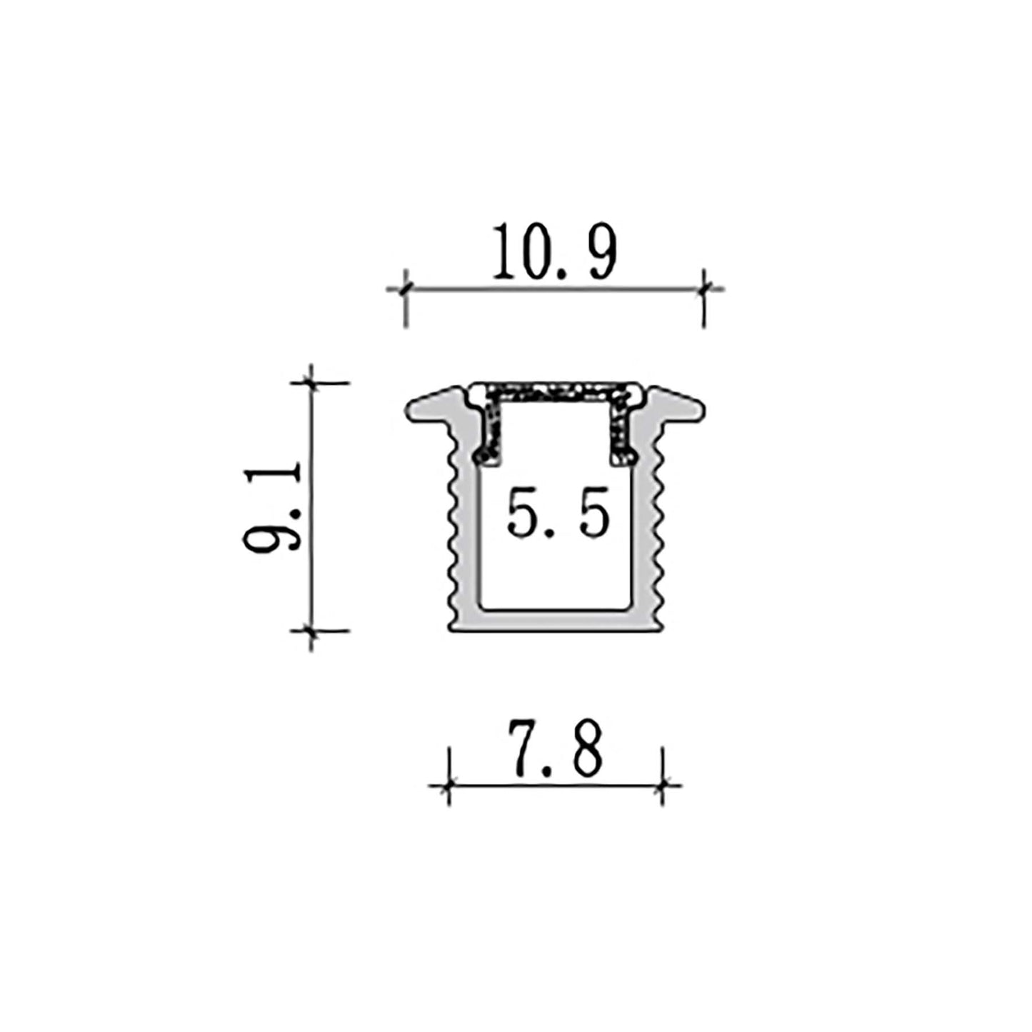  Recessed LED Aluminium Profile 10.9x9.1mm (249-Y1010)