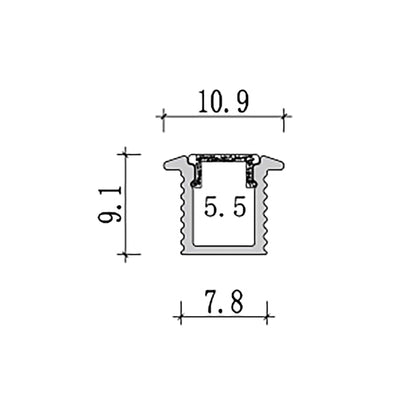  Recessed LED Aluminium Profile 10.9x9.1mm (249-Y1010)
