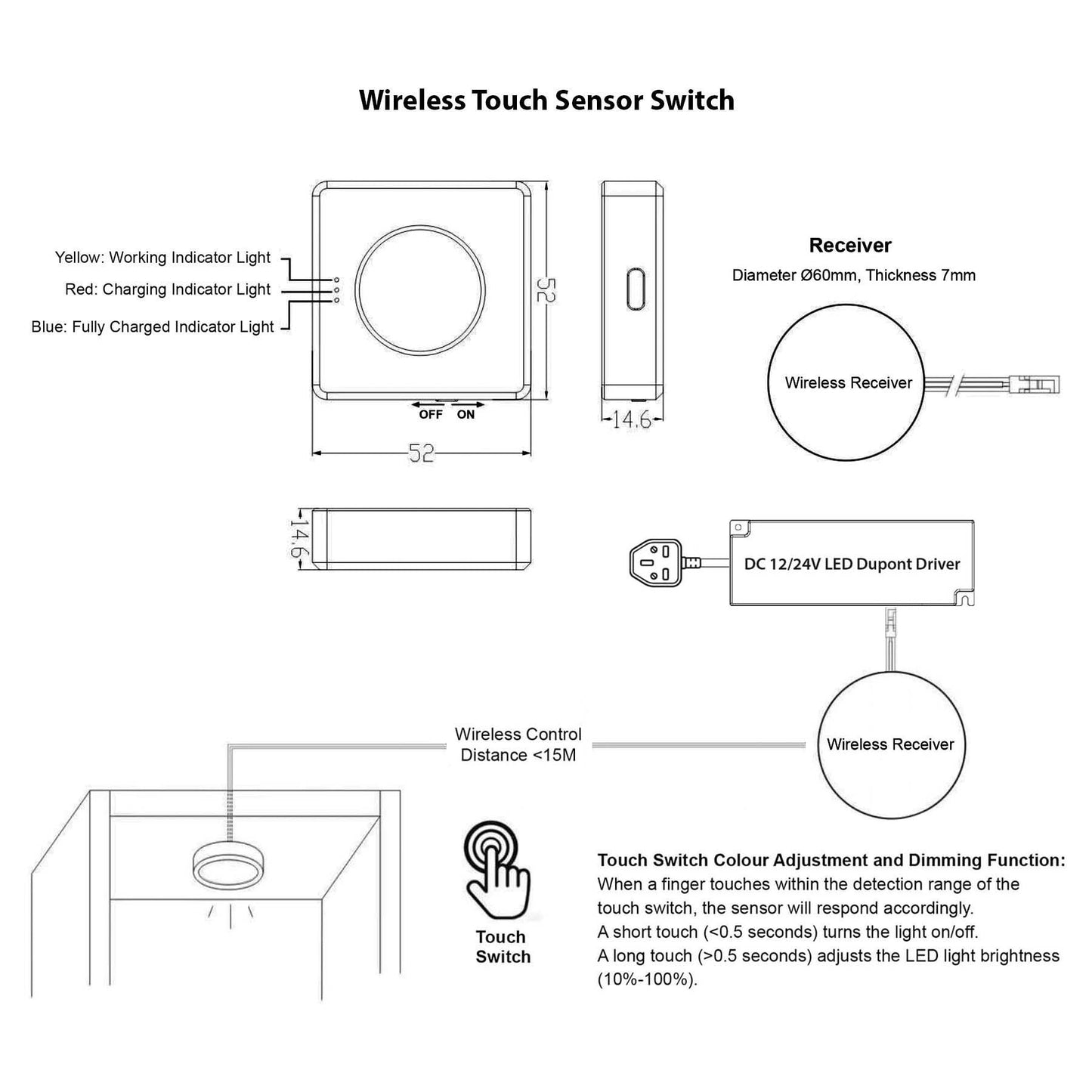  LED Cabinet Central Control Sensor Switch