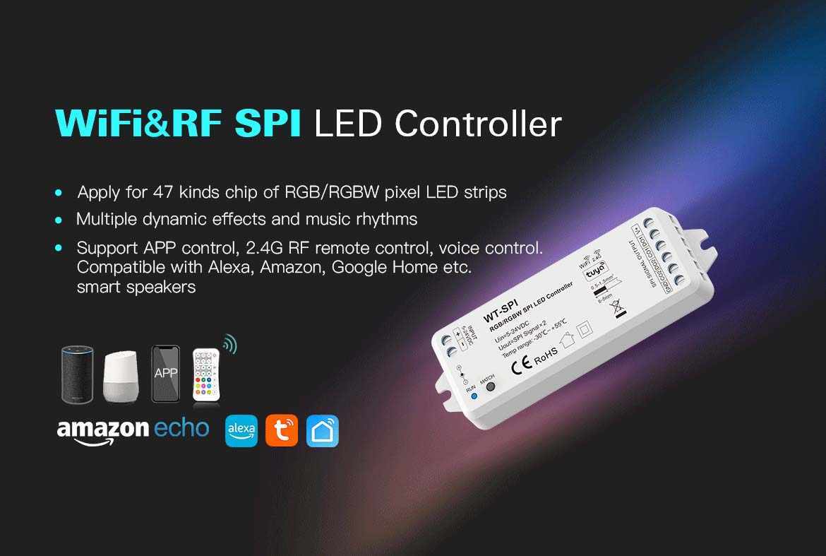  LED 5-24V DC SPI Pixel Wifi Controller Tuya APP 2.4GHz RF WT-SPI