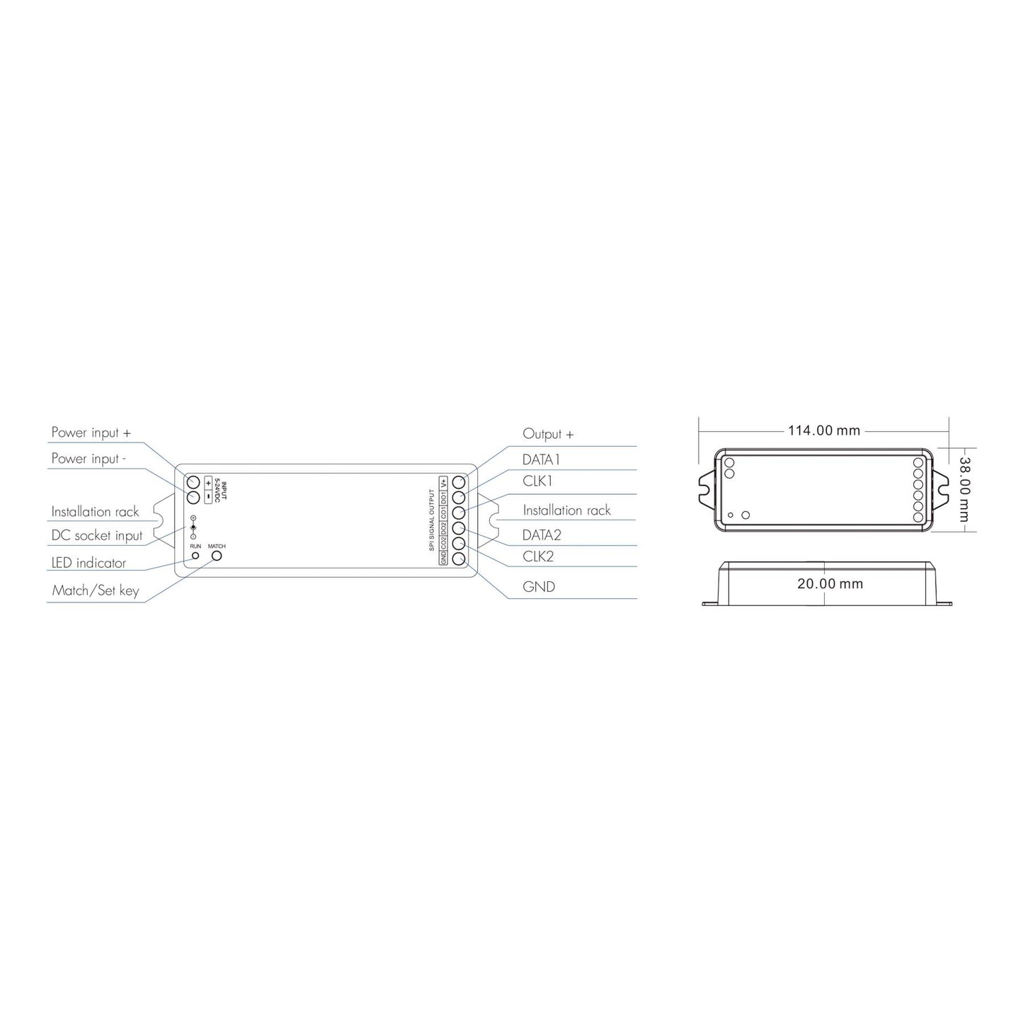  LED 5-24V DC SPI Pixel Wifi Controller Tuya APP 2.4GHz RF WT-SPI