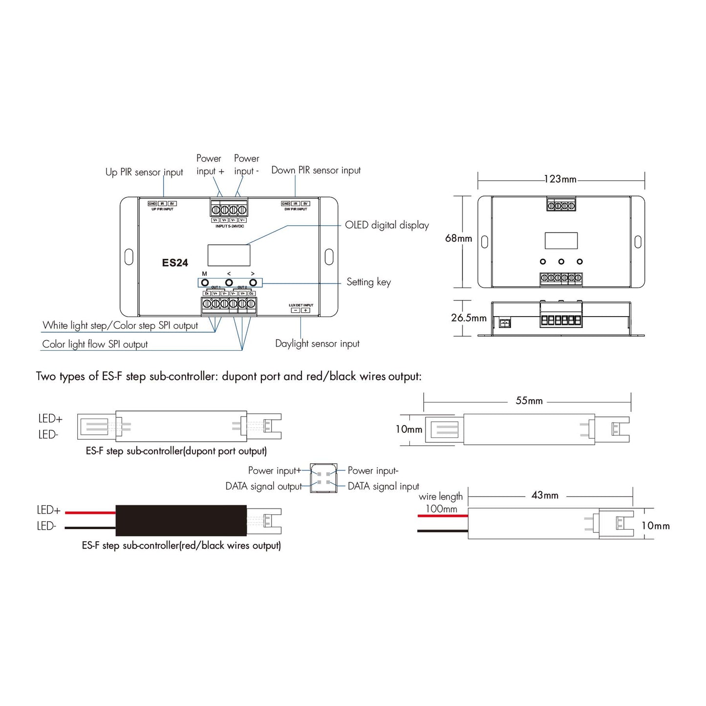  LED 24 Steps Stair Light Controller With Dual PIR Sensor For Running Water & RGB SPI Strips ES24