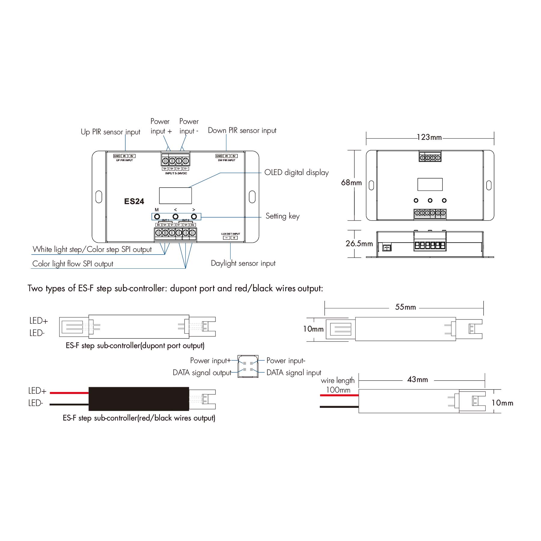  LED 24 Steps Stair Light Controller With Dual PIR Sensor For Running Water & RGB SPI Strips ES24