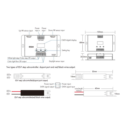  LED 24 Steps Stair Light Controller With Dual PIR Sensor For Running Water & RGB SPI Strips ES24
