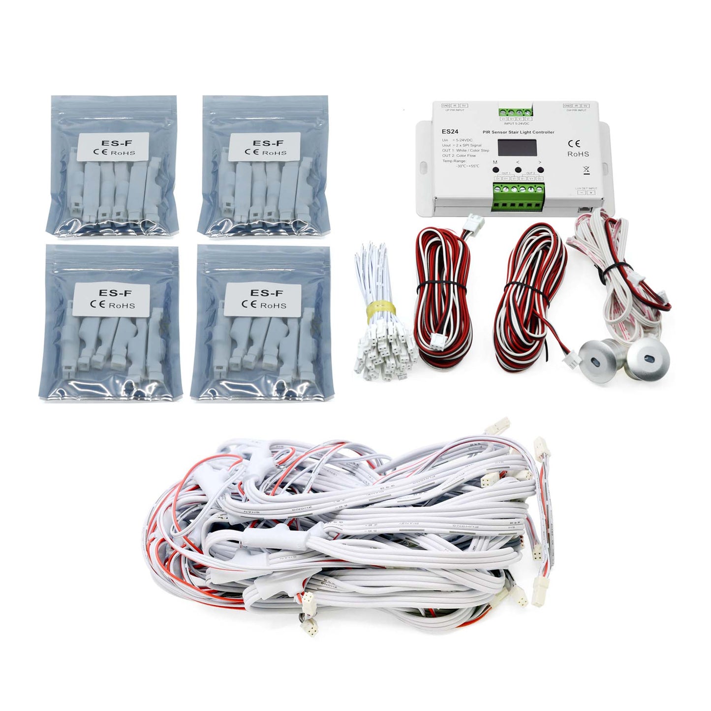  LED 24 Steps Stair Light Controller With Dual PIR Sensor For Running Water & RGB SPI Strips ES24