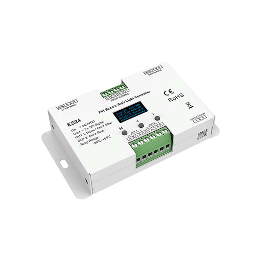  LED 24 Steps Stair Light Controller With Dual PIR Sensor For Running Water & RGB SPI Strips ES24