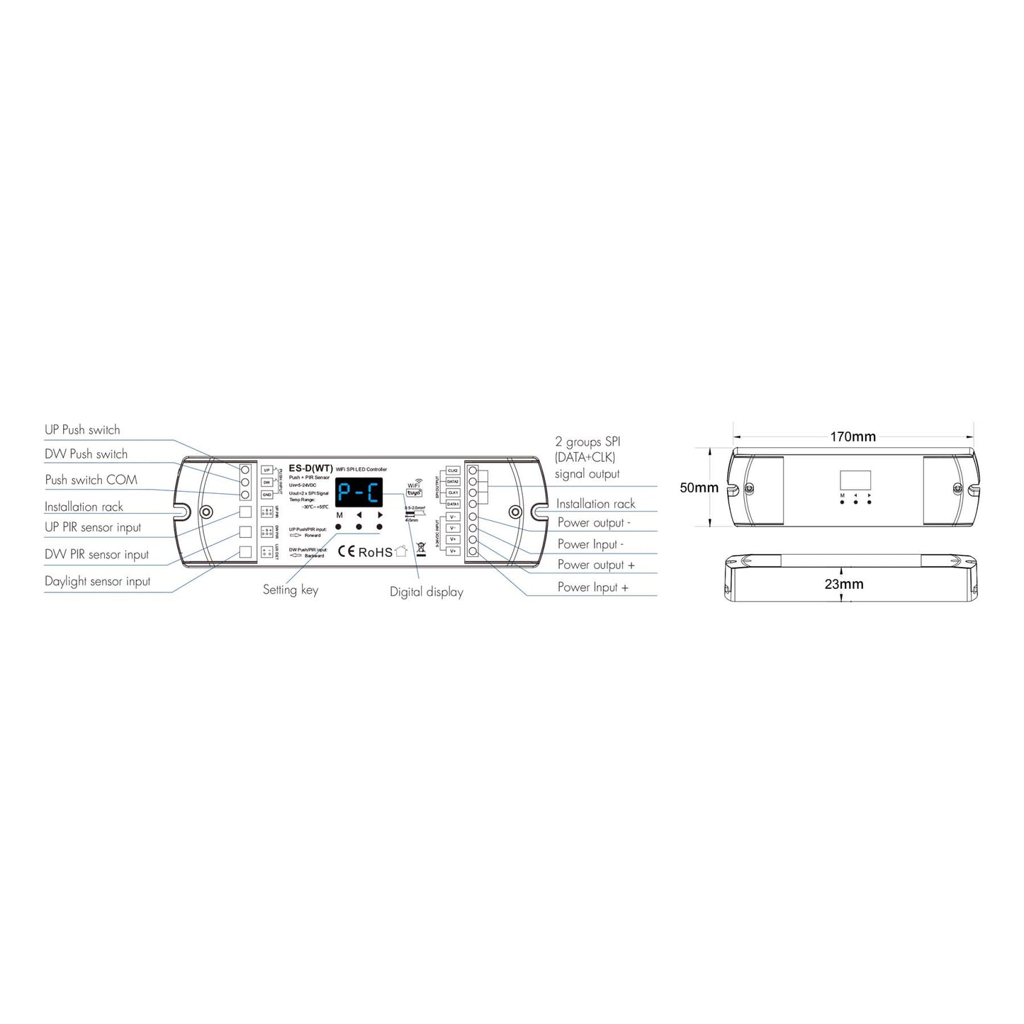  WiFi LED Staircase Light Controller With Dual PIR Sensor For Running Water & RGB SPI Strips ES-D(WT)