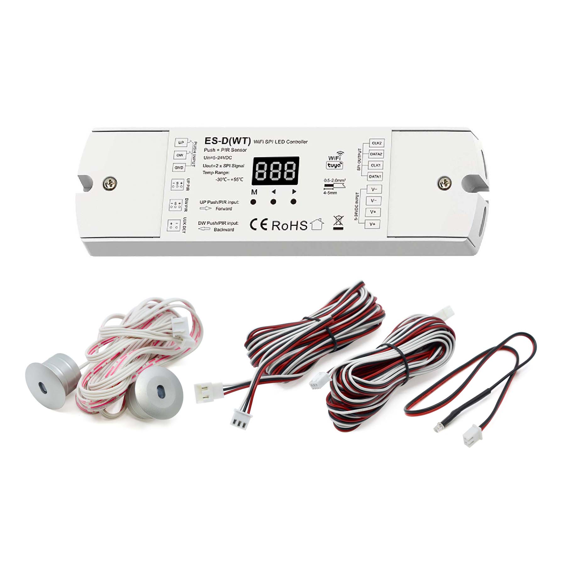  WiFi LED Staircase Light Controller With Dual PIR Sensor For Running Water & RGB SPI Strips ES-D(WT)
