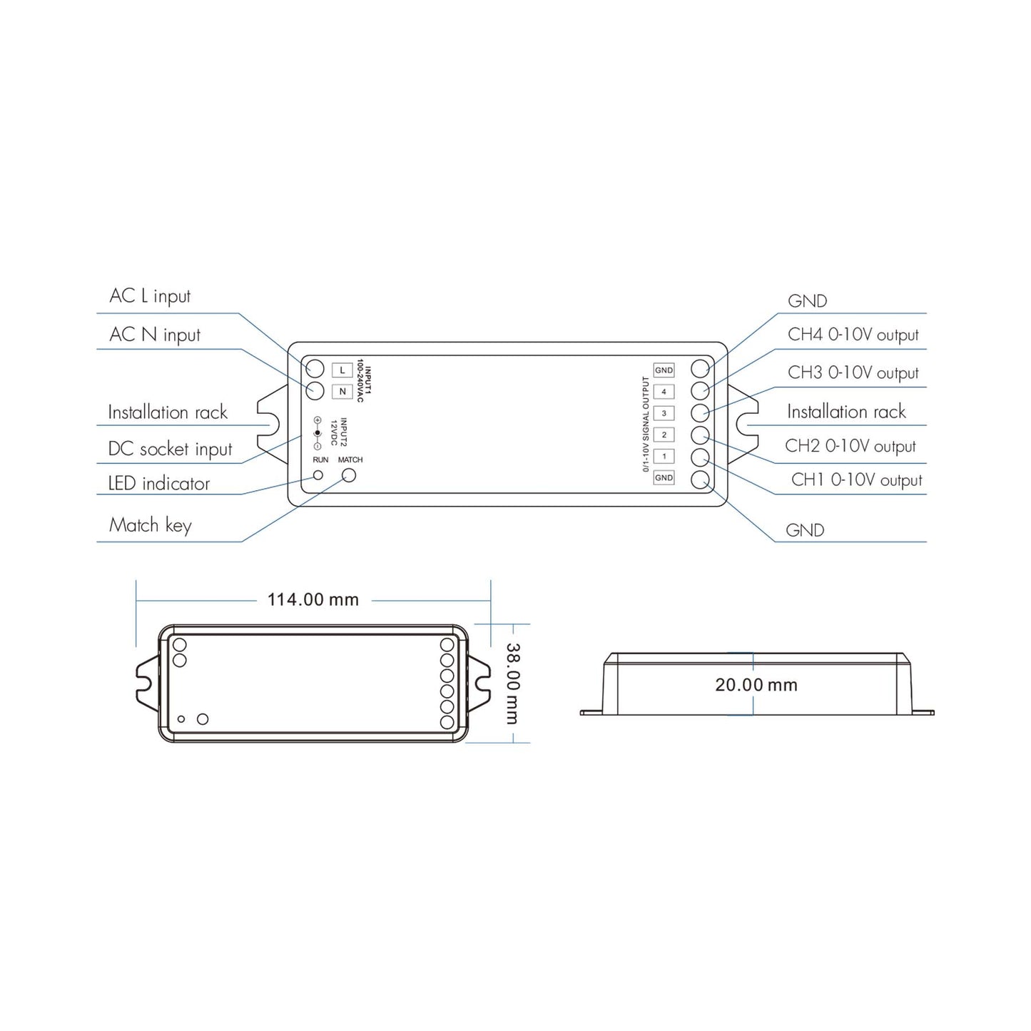  LED RF To 4 Channels 0-10V Dimmer L4-M