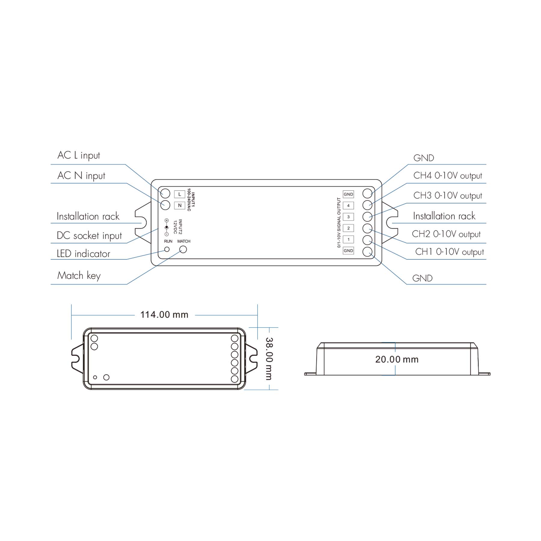  LED RF To 4 Channels 0-10V Dimmer L4-M