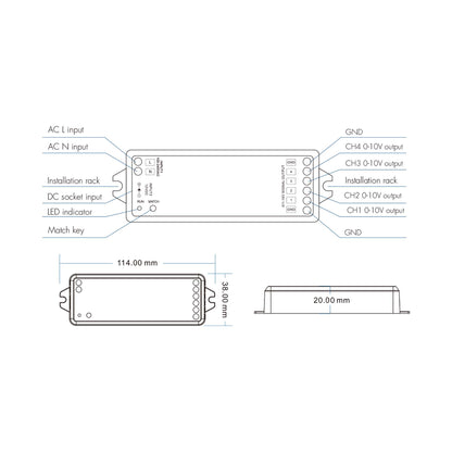  LED RF To 4 Channels 0-10V Dimmer L4-M