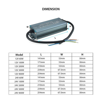  LED Slim Power Supply Transformer DC 12V-24V 60W-400W 2.5A-33A IP67