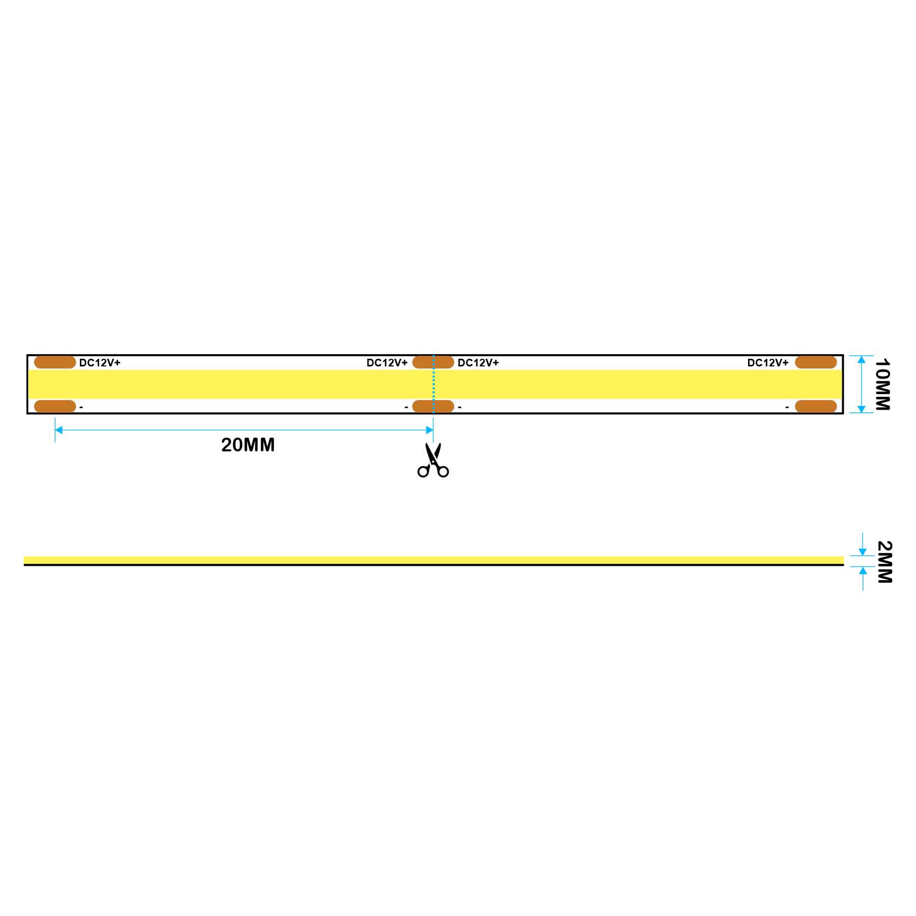  LED COB Strip Light, Seamless, 5M Reel, IP20, 12V, 10mm Wide