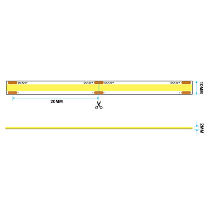  LED COB Strip Light, Seamless, 5M Reel, IP20, 12V, 10mm Wide