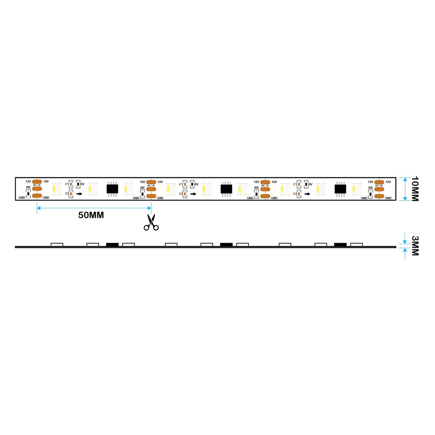  UCS2904 SPI 5050 RGBW LED Strip Light 12V – 5M Digital Addressable, IP20
