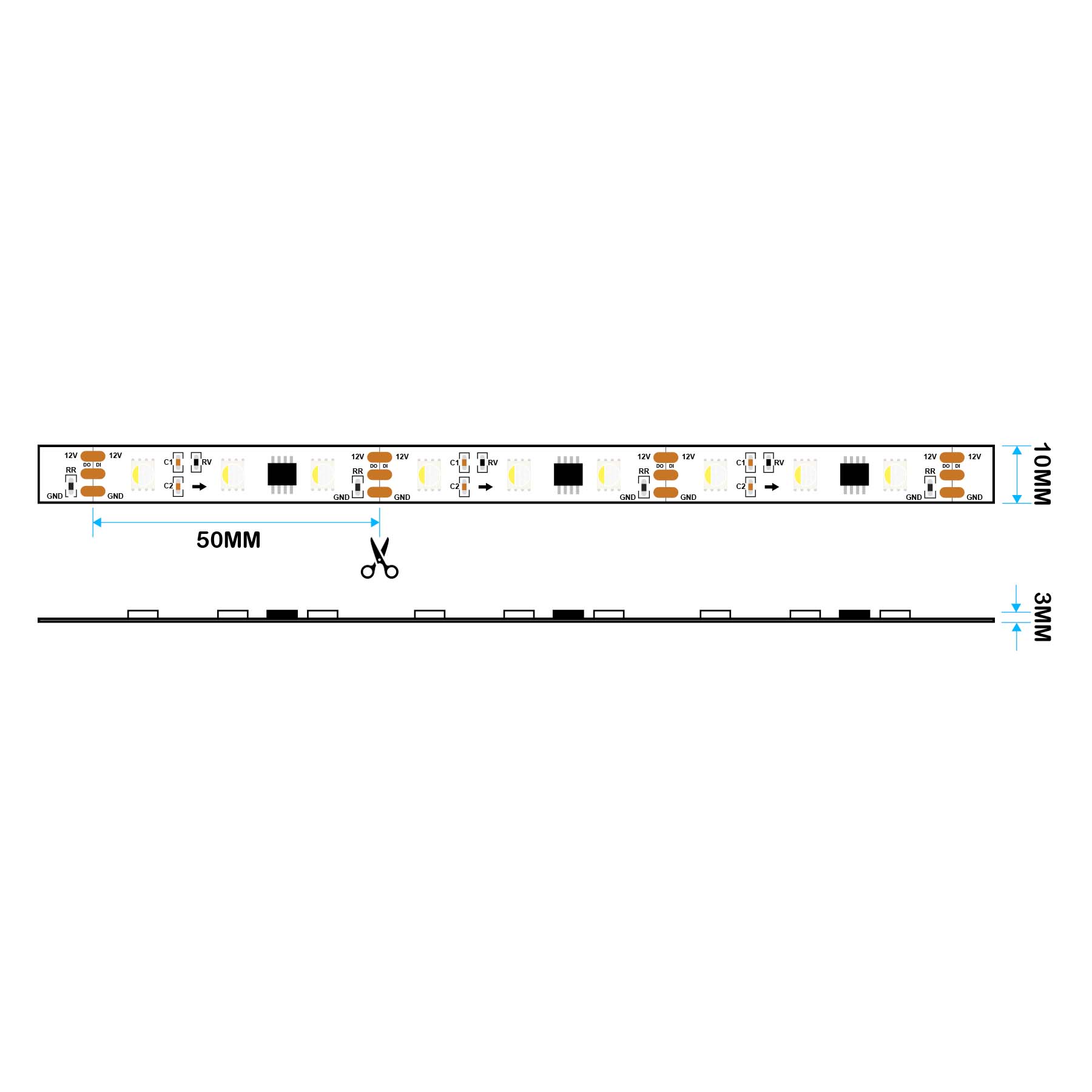  UCS2904 SPI 5050 RGBW LED Strip Light 12V – 5M Digital Addressable, IP20